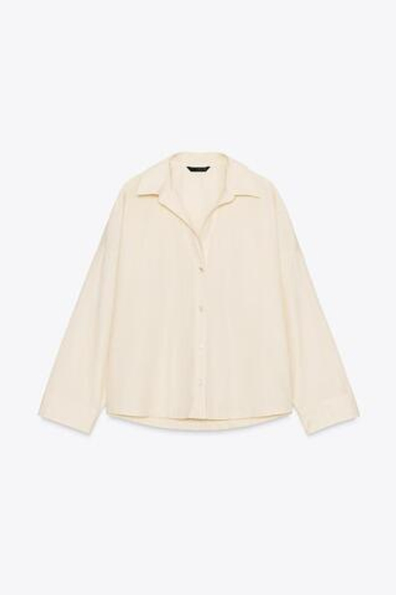 ZARA РУБАШКА ИЗ ПОПЛИНА С ПУГОВИЦАМИ, СВЕТЛО-ЖЕЛТЫЙ