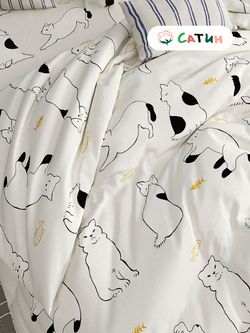 Постельное белье Milky Garden "Кошки" 1,5-сп  Наволочка 50х70 см 2 шт  Простынь  150х215 см  Пододеяльник 145х215 см
