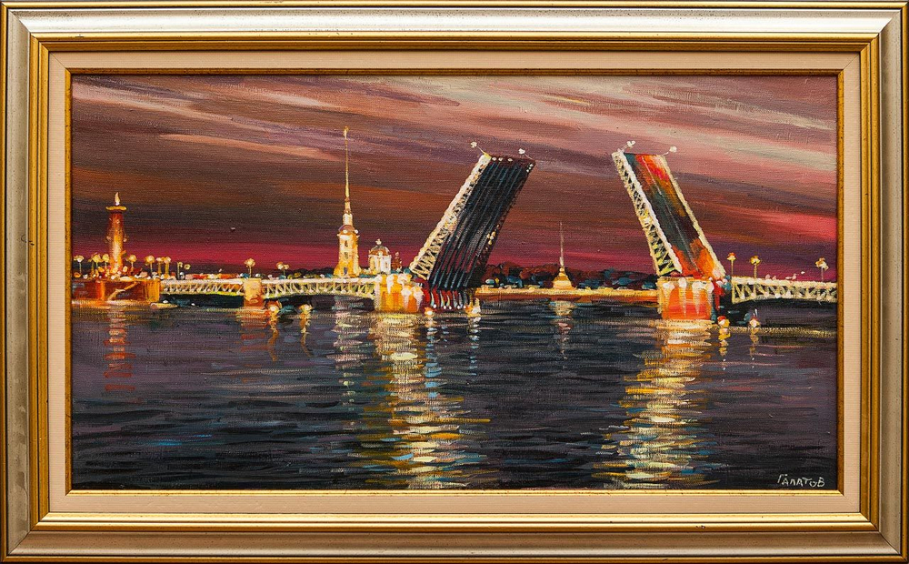 Картина маслом "Река Нева. Дворцовый мост" Галатов
