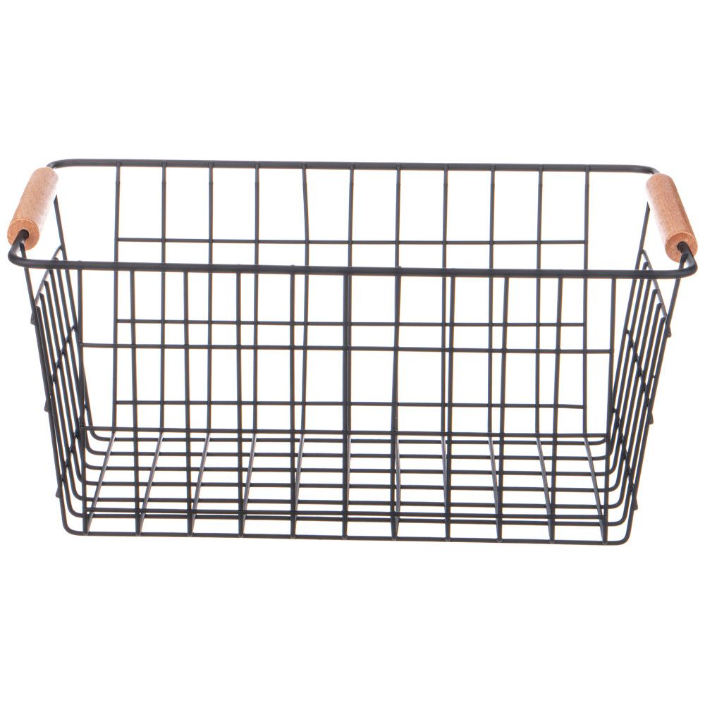 КОРЗИНА С ДЕРЕВЯННЫМИ РУЧКАМИ ЧЕРНАЯ 30,5*21*14 СМ (КОР=12ШТ)