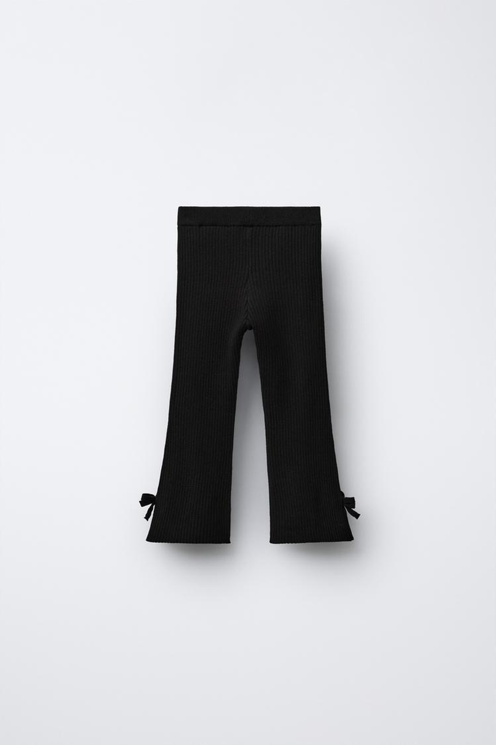 ZARA РАСКЛЕШЕННЫЕ ТРИКОТАЖНЫЕ ЛЕГИНСЫ С БАНТИКАМИ, ЧЕРНЫЙ