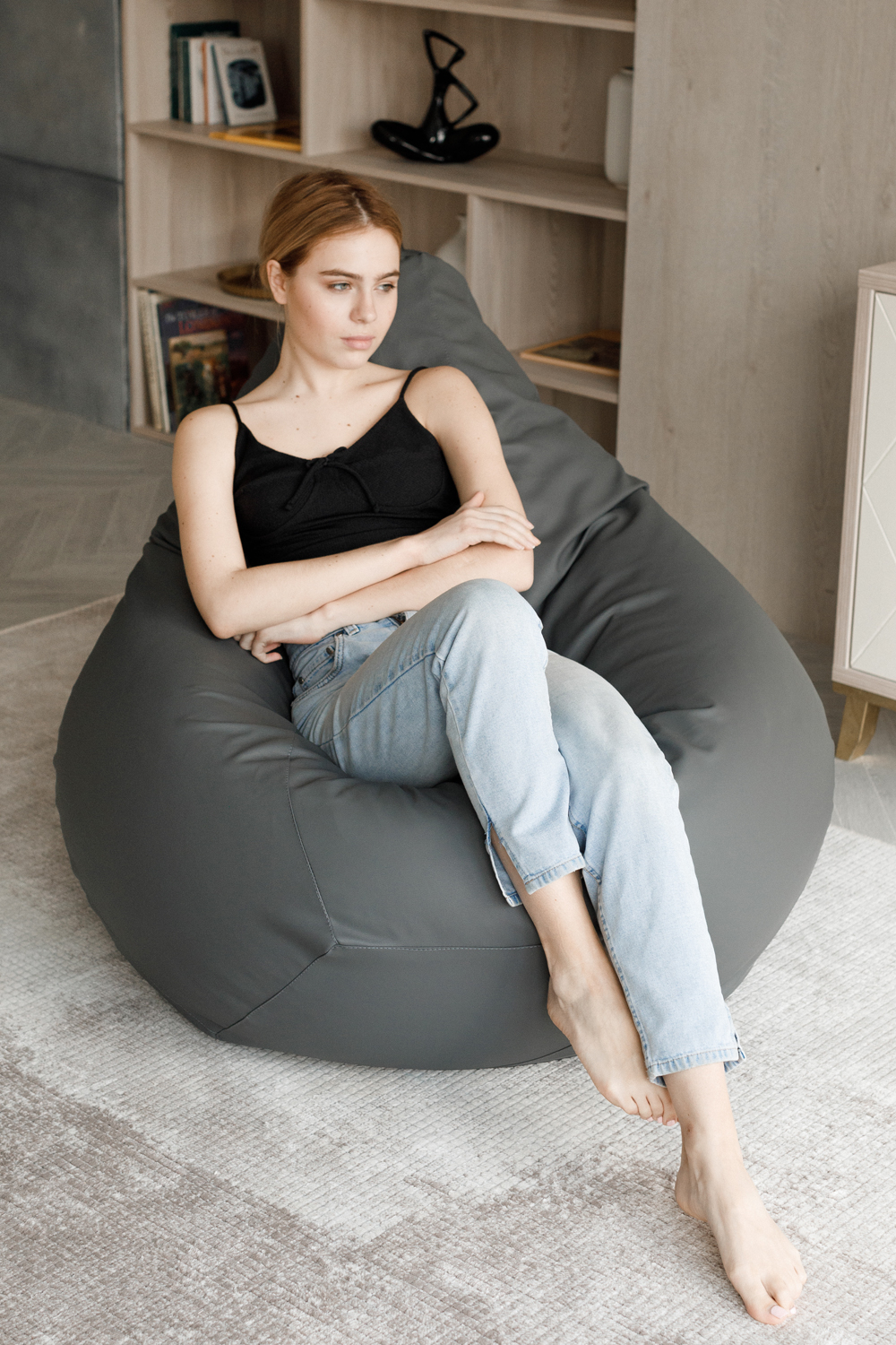 Кресло Мешок Груша Серая Экокожа (4XL, Классический)