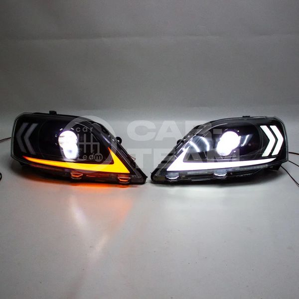Фары Лада Ларгус передние в стиле Lexus с Bi LED модулями 2,5 дюйма + ДХО с плавающими поворотниками, черная маска (Китай)