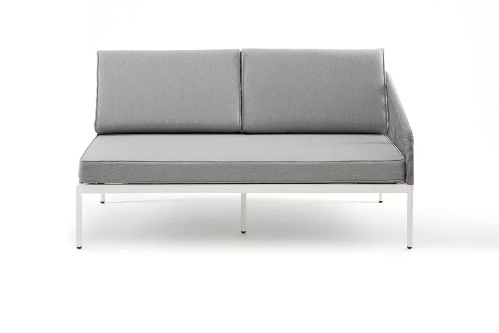 "Канны" левый модуль плетеный из роупа, каркас алюминий светло-серый (RAL7035) шагрень, роуп серый круглый, ткань серая 017