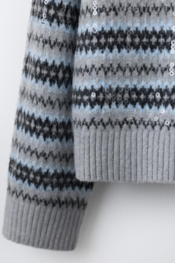 ZARA ЖАККАРДОВЫЙ СВИТЕР С ПАЙЕТКАМИ, ПОЛОСКИ