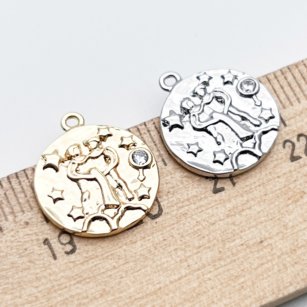 Подвеска Знак Зодиака Близнецы, цвет серебро (родий), фианит, размер 16*14 мм, цена за 1 шт