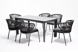 "Венето" обеденная группа на 6 персон со стульями "Милан", каркас темно-серый, роуп темно-серый