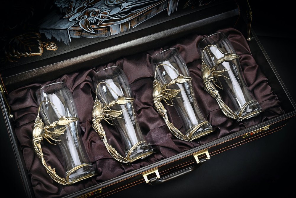 Набор бокалов для пива "Рак" 4 шт. в подарочном футляре с художественным оформлением