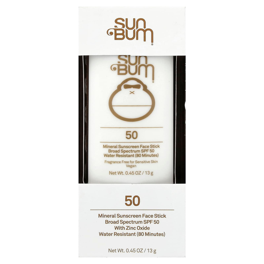 Sun Bum, минеральный солнцезащитный стик для лица, SPF 50, для чувствительной кожи, без отдушек, 13 г (0,45 унции)