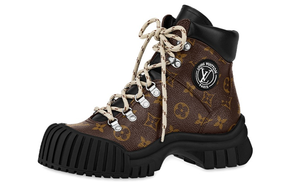 LOUIS VUITTON Ruby Leather Combat Boots Women"s Brown