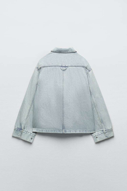 ZARA ДЖИНСОВАЯ КУРТКА TRF С КАРМАНАМИ, ГОЛУБОЙ