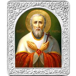 Святой Рустик. Маленькая икона в серебряной раме.