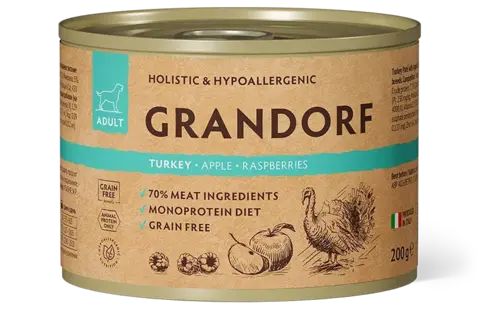 Grandorf Dog консервы для собак паштет из индейки с яблоком и малиной 200г