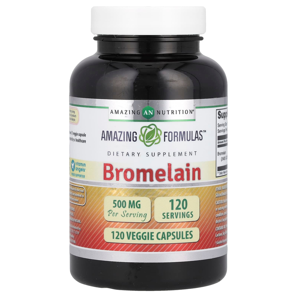 Amazing Nutrition, бромелаин, 500 мг, 120 растительных капсул