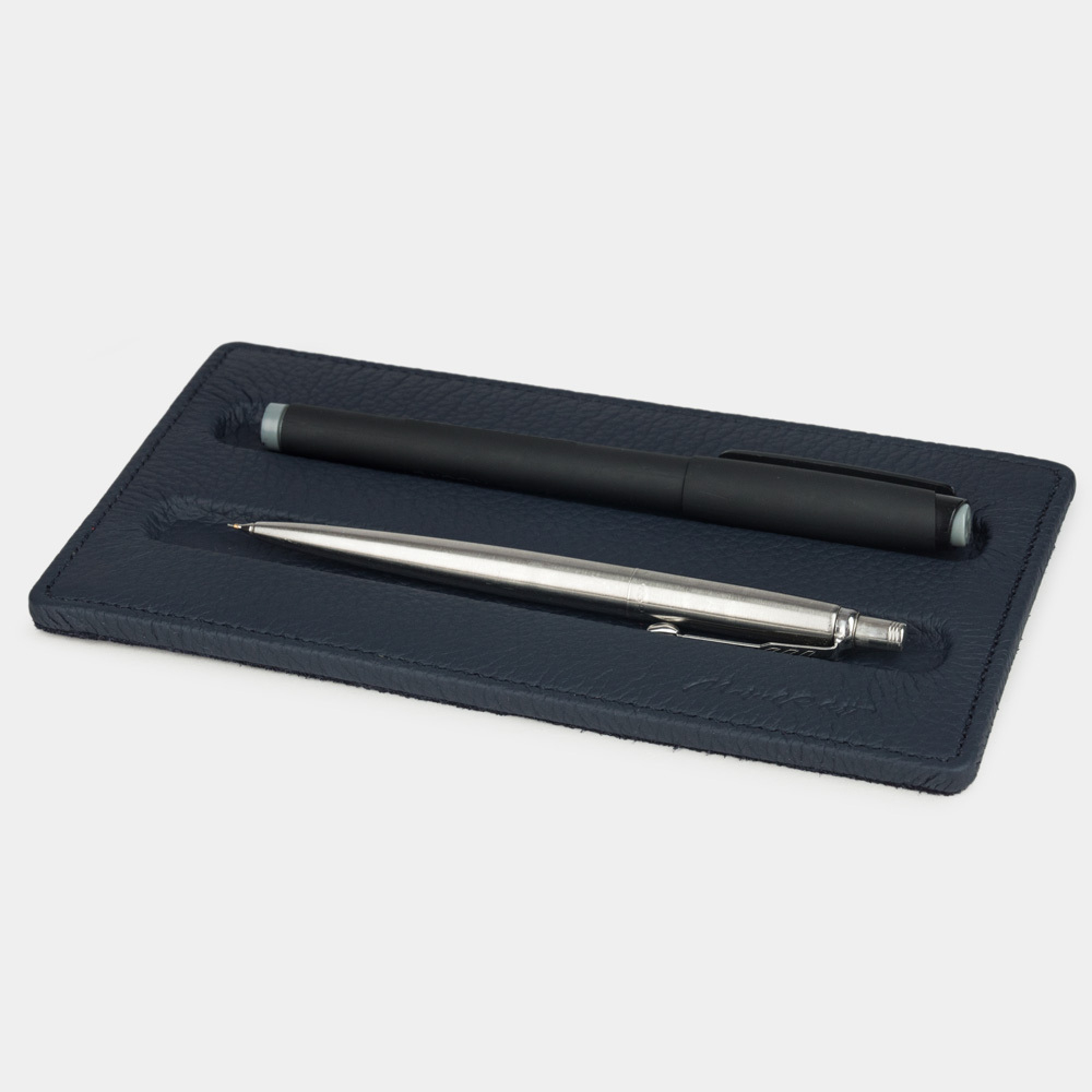 Подставка для ручек из натуральной кожи теленка, цвета синего