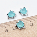 Подвеска Сердце, цвет серебро (родий) + голубой матовый, размер 13*10 мм, цена за 1 шт