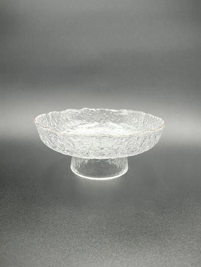 Блюдо из стекла 20 см. с золотой отводкой на ножке