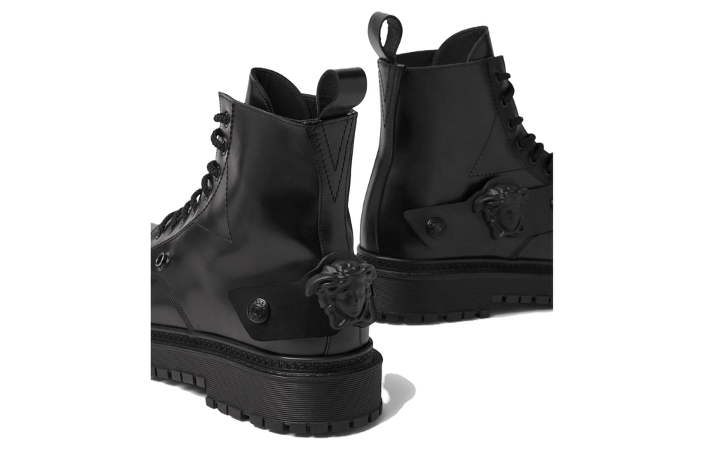 VERSACE Medusa Lace Up Short Combat Boots Men"s Black