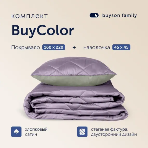 Комплект покрывало+наволочка buyson BuyColor Фиалка/Шалфей 160x220/45x45см
