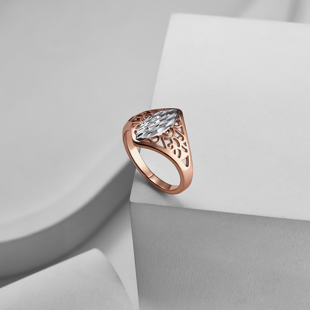 Кольцо маркиз серебряное позолота 585