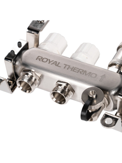 Коллектор Royal Thermo нерж. в сборе с расходомерами 1" ВР-3/4" НР с автомат. воздухоотвод-ми 2 вых.
