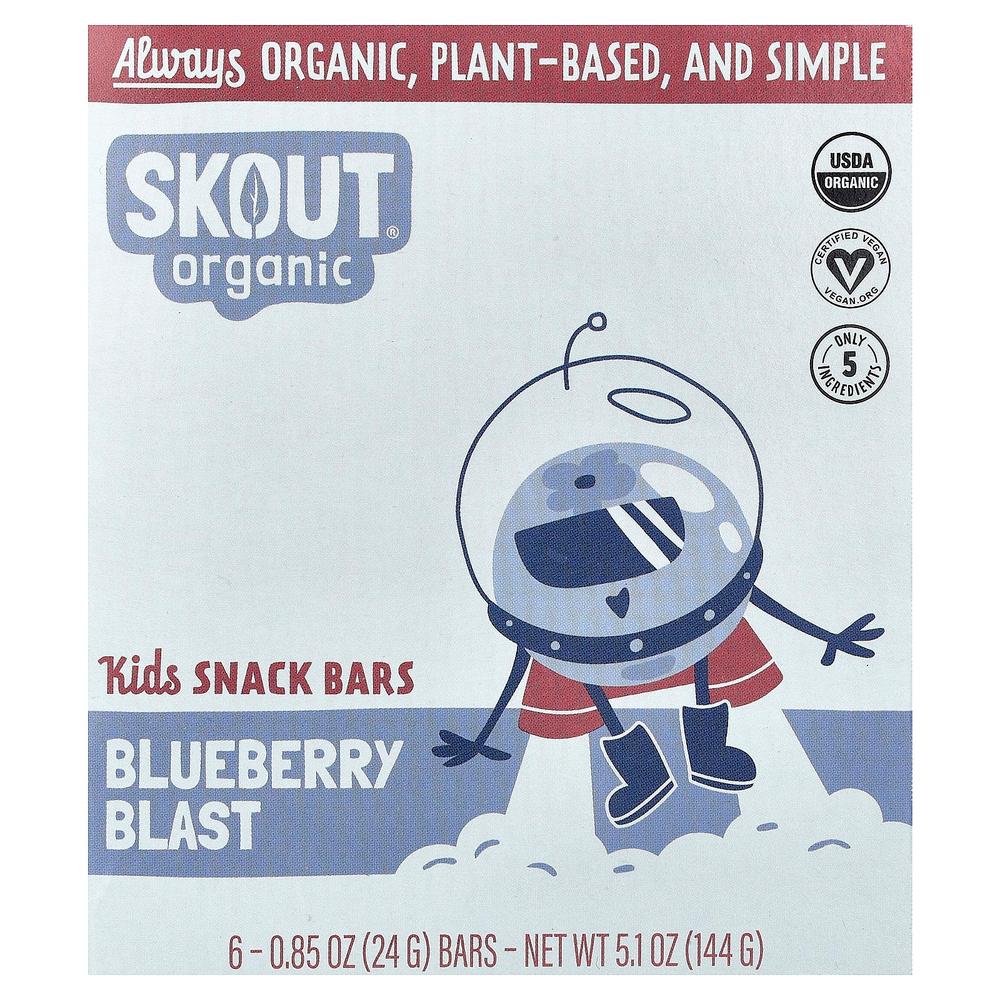 Skout Organic, детские батончики-снеки, со вкусом голубики, 6 батончиков по 24 г (0,85 унции)
