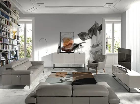 Двухместный диван с реклайнером Angel Cerda 5320-2P, серая кожа