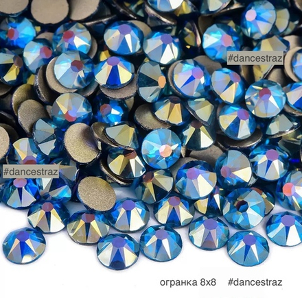 Стразы клеевые, Capri blue AB 8*8, P74, SS16, 1440, (F2)