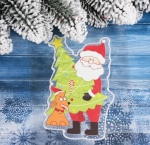 Наклейка на стекло «Дед Мороз с собачкой» 15*20 см