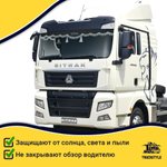 Ламбрекен с косынками стеганые Sitrak (экокожа, черный, белая лапша)