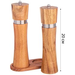 НАБОР МЕЛЬНИЦ ДЛЯ СПЕЦИЙ AGNESS ИЗ 2Х ШТ. НА ПОДСТАВКЕ АКАЦИЯ 14Х7Х21,5 СМ