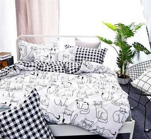 2-спальное постельное белье из поплина Котята (простыня на резинке)