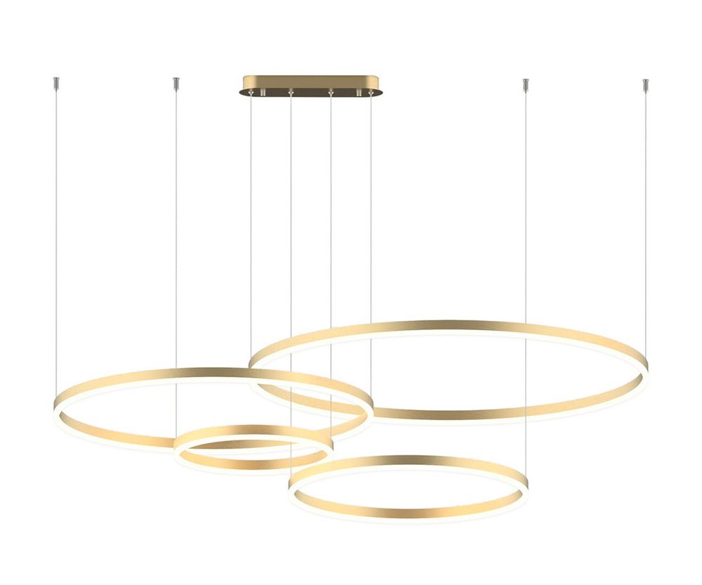 Люстра Тор латунь w150*100 (d40+60+80+100) h150 Led 174w (4000K) диммируемый с пультом ДУ