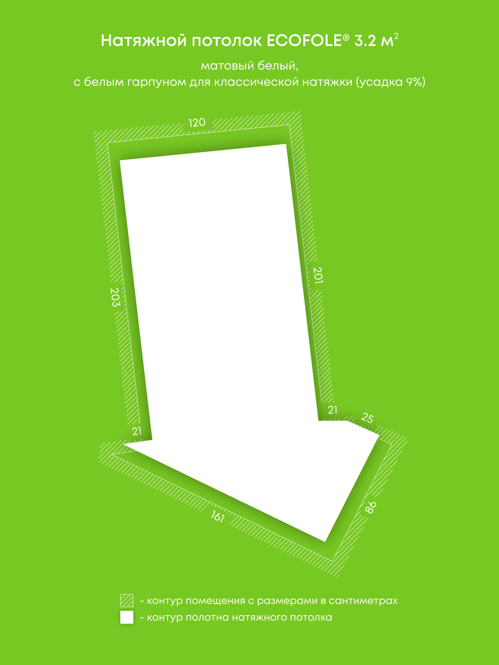 Матовый натяжной потолок 3.2 м2