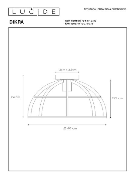 Потолочный светильник Lucide Dikra 76164/40/30