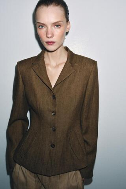 ZARA БЛЕЙЗЕР ИЗ СМЕСОВОГО ЛЬНА — ZW COLLECTION, КОРИЧНЕВЫЙ