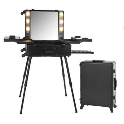 Мобильная студия визажиста. Складная, на колесиках и лампами. Цвет черный. 600х470х275 мм