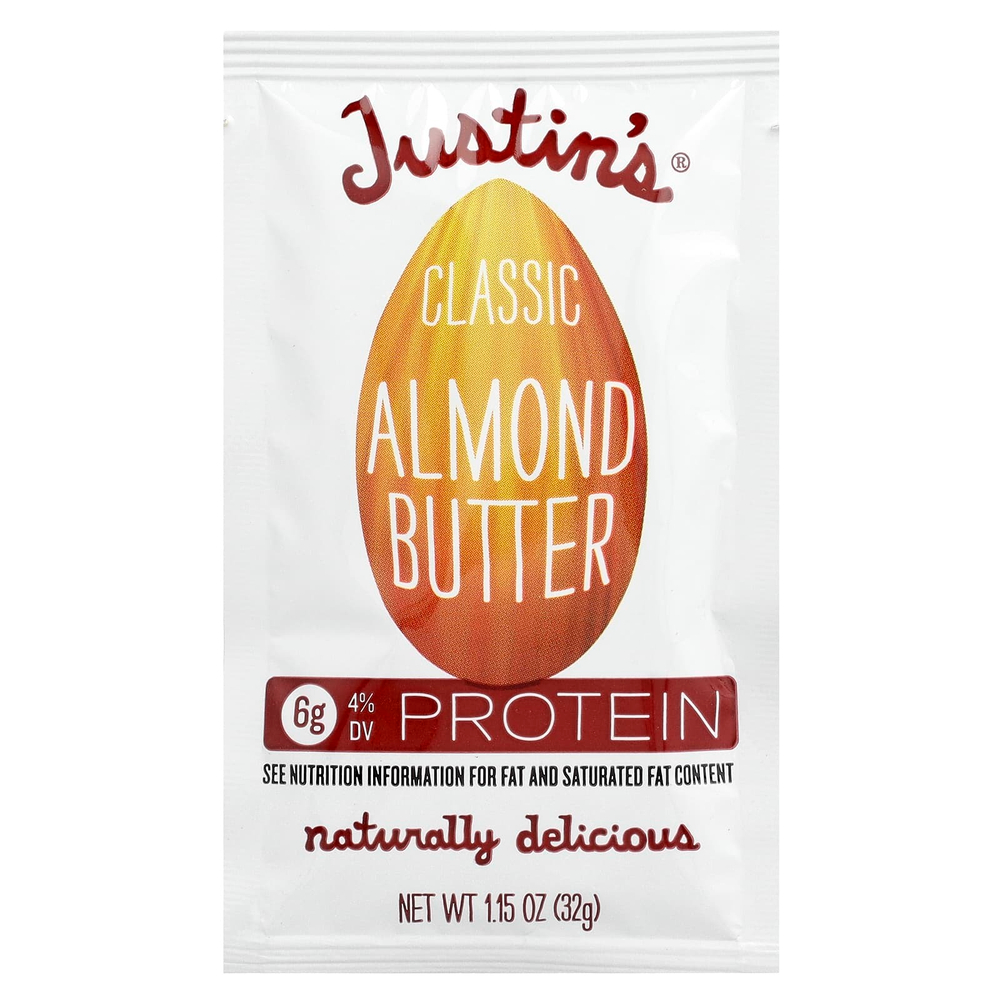 Justin's Nut Butter, Классическое миндальное масло, полностью натуральное, 10 пакетиков, 1.15 унций (32 г) /шт.