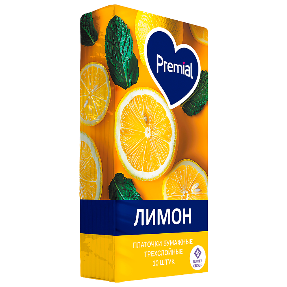 Платочки бумажные Premial Лимон 10 шт