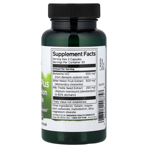 Swanson, Berberine Plus с горькой дыней и расторопшей, 60 капсул
