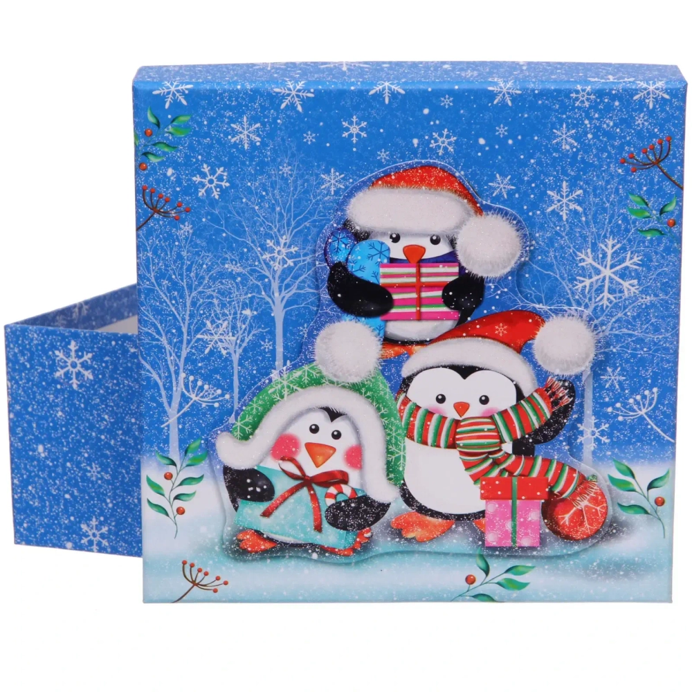 Коробка подарочная «Веселые пингвинята» 20*20*8,5 см