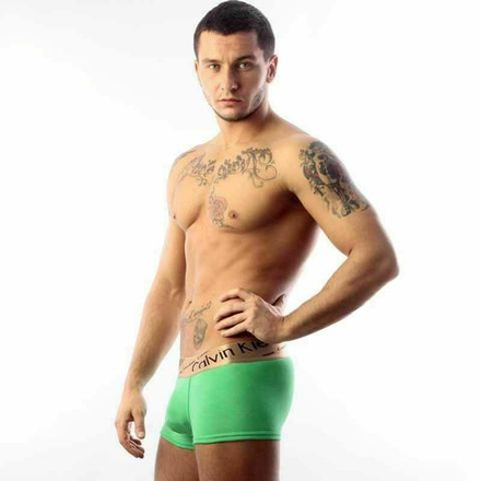 Мужские трусы боксеры зеленые с косой резинкой Calvin Klein Bronze Boxer Italics Green