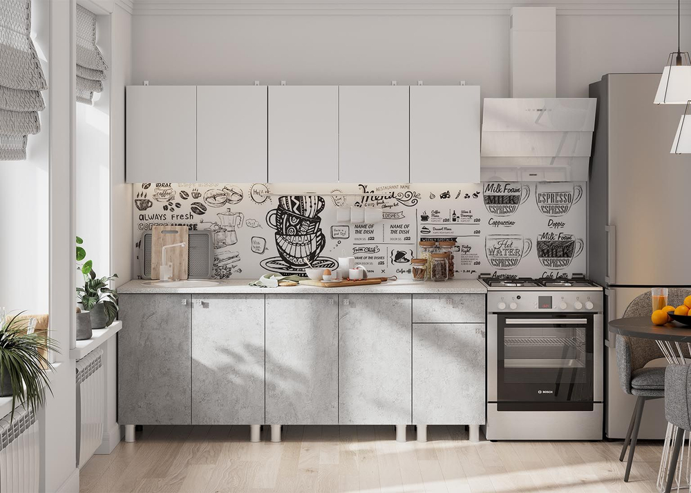 Кухонный гарнитур КГ-1 (Белый/Дуб Золотой/Чёрный) 1800