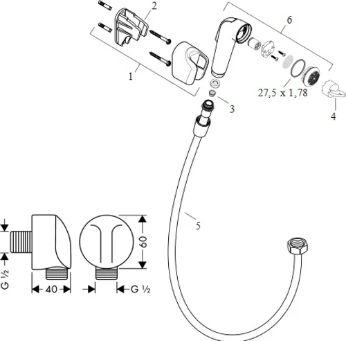 Лейка для душа со шлангом и держ.Hansgrohe
