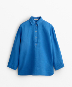 Oysho Рубашка оверсайз из 100% льна, синий