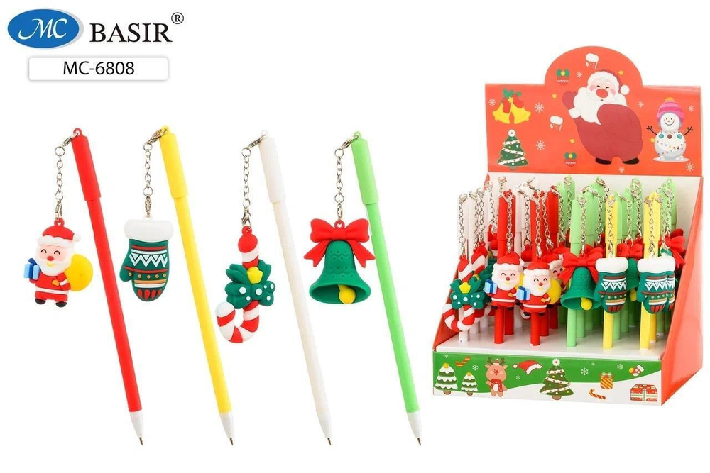 Шариковая ручка синяя детская с брелоком "Новогодние" ассорти (Basir)