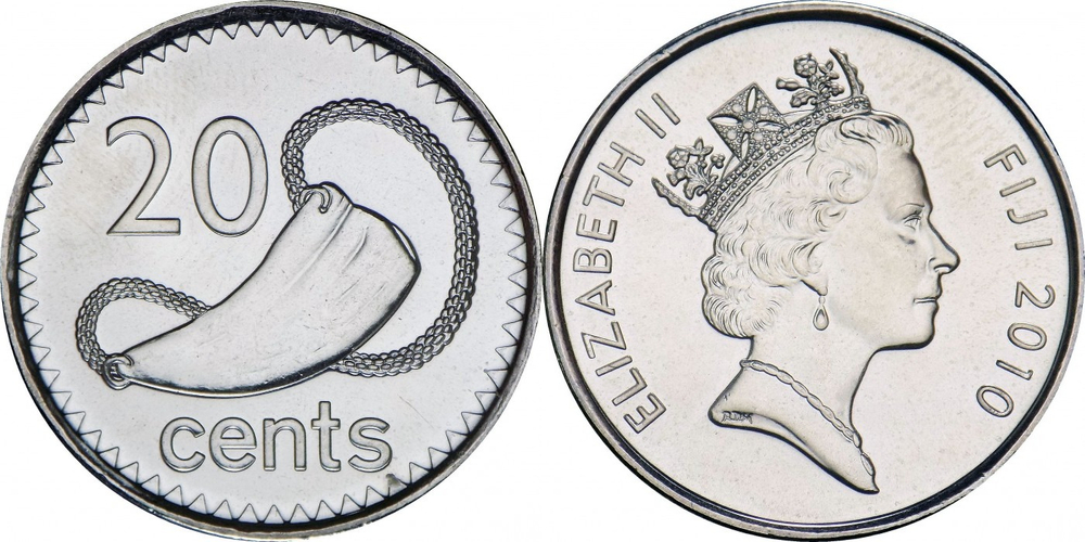 Фиджи 20 центов, 2009 - 2010 Королева Елизавета II XF