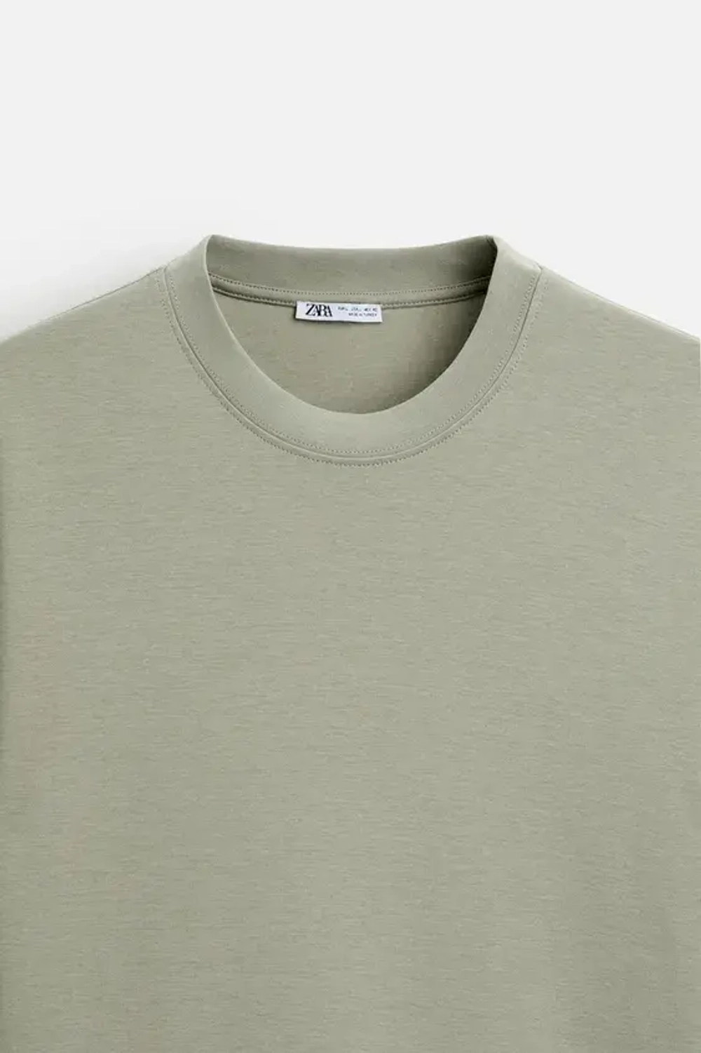 ZARA ФУТБОЛКА REGULAR FIT INTERLOCK, МЯГКИЙ ЗЕЛЕНЫЙ