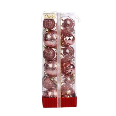 Набор шаров "Winter magic" 6 см + 4 см (24 предмета), Розовое золото (Серпантин)