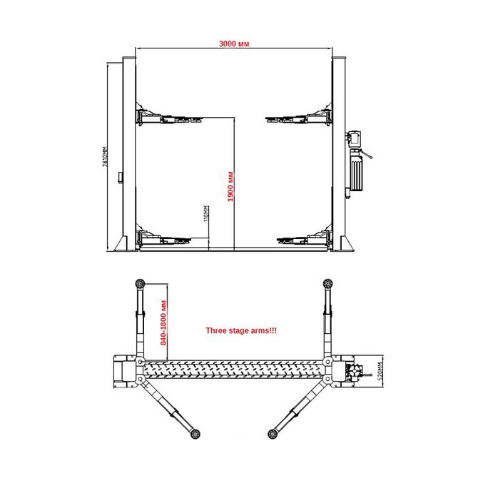 KraftWell (KRW5.5MXL) Подъемник двухстоечный г/п 5500 кг электрогидравлический